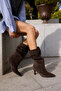 PERRI WOMEN'S BROWN GENUINE LEATHER SUEDE HALF UNLINED HEEL BOOTS