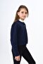 Navy Blue Girls' Crew Neck A-Line Snap Closure Knitted Cardigan - Unlined & 2 Thread - 2