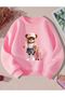 Girl's Pink Bagged Tedy Printed Sweatshirt