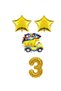 İstoç Gold Star Happy Birthday Written Number Foil Car Balloon Set Age 3