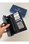 Crocodile Patterned Genuine Leather Women's Wallet with Plenty of Eyelets, Navy Blue - 5