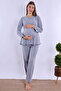 Effortt Gray Maternity Pajamas Set with Dressing Gown - 4