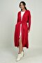 Women's Long Cardigan with Button Detail on the Sleeves, Pockets, and Side Slits - 3