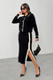 Women's Heart Button and Embossing Detail Skirt Cardigan Bottom Top Two-Piece Elegant Knitwear Set - Black - 4