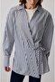 Side Tie Striped Shirt Navy Blue - 3