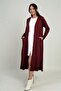 Women's Long Cardigan with Button Detail on the Sleeves, Pockets, and Side Slits - 2