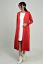 Women's Long Cardigan with Button Detail on the Sleeves, Pockets, and Side Slits