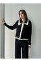 Women's Collar Detailed Top and Bottom Stylish Knitwear Set - Black - 2