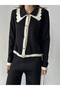 Women's Collar Detailed Top and Bottom Stylish Knitwear Set - Black - 6