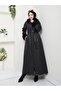 Women's Fur Detailed Long Lined Black Hat - 3