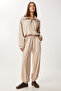 Contrast Stripe Knitted Top and Bottom Set Ldm0008 Beige - 2