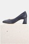 Women's Dark Blue Genuine Leather Classic Shoes with Medium Heel, Size 35-41