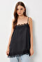 Lace Satin Surface Camisole Blouse Lrx0016 Black - 2