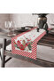 Velvet Textured Red Checkerboard and House Patterned Christmas Themed Runner 40X140 cm - 2