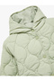 Long Sleeve Buttoned Hooded Quilted Coat - 3