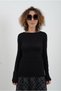 Black Boat Neck Modal Cashmere Blouse - 5