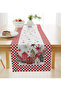 Velvet Textured Red Checkerboard and House Patterned Christmas Themed Runner 40X140 cm - 3