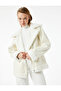 Faux Fur Collar Zippered Pocket Suede Look Biker Jacket - 3