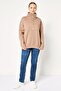 Women Spread Collar Long Sleeve Plain Sweatshirt, Brown - 3