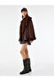Faux Fur Collar Zippered Pocket Suede Look Biker Jacket - 3