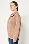Women Spread Collar Long Sleeve Plain Sweatshirt, Brown - 2