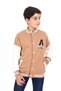 Brown Boys' College Collar Snap Closure Pocket Low Shoulder Printed Color Block Knitted Cardigan - 3