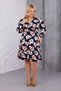 Women's Navy Blue Salmon Floral Pattern Double-Breasted Collar Flexible Waist Plus Size Dress - 4