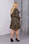 Women's Coffee Leopard Pattern Double-Breasted Collar Flexible Waist Plus Size Dress - 6
