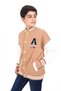 Brown Boys' College Collar Snap Closure Pocket Low Shoulder Printed Color Block Knitted Cardigan - 5