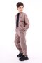 Bitter Brown Boys' College Collar Zippered Pocket Embroidery Printed Geometric Pattern Fleece Cardigan