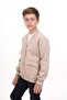 Beige Boy's V-Neck Snap Closure Pocket Low Shoulder Embroidery Printed Knitted Cardigan - 3