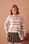 Women's Polo Neck Striped Oversize Knitwear Sweater - 3