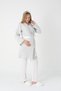 Women's Ecru Design Striped Lace Detailed Winter Maternity Pajama Set 3-Piece Set - 2