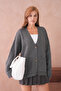 Women's Open Collar Button Detail Oversized Knitwear Sweater - 5