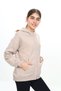 Beige Girl's Hooded Stripe Zipper Detailed Pocketed Off Shoulder Knitted Cardigan - 2