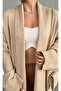 Women's Beige Shawl Collar Long Knit Cardigan |   Oversized & Comfortable Model - 2
