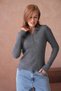 Women's Polo Neck Zipper Detail Ribbed Knit Knitwear Sweater - 2