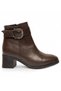 Brown Zippered Heeled Buckled Casual Women's Boots