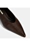 Women's Brown Thin Short Heeled Leather Shoes - 6
