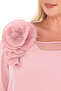 Plus Size (50-56) Sandy Chiffon Tulle Neckline 3D Flower Accessory Elastic Waist Stylish Women's Blouse - 3
