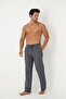 Men's Cotton Pocketed Plaid Elastic Waist Pajama Bottoms / Black 604 - 2