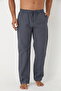 Men's Cotton Pocketed Plaid Elastic Waist Pajama Bottoms / Navy Blue 604 - 3