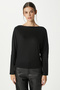 Women's Grace Asymmetrical Shoulder Detail Black Blouse - 4