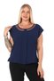 Plus Size Solid Color Moon Sleeve Tulle Neckline Pleat Detail Stylish Women's Blouse