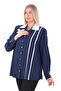 Plus Size Shirt Collar 3D Flower and Piped Detail Stylish Women's Blouse - 2