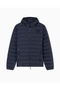 Men's Hooded Collar Pocket Detail Zipper Closure Long Sleeve Navy Blue Coat - 5