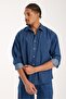 Bb Club Rio Denim Cotton Oversized Fit Navy Blue Classic Collar Men's Straight Shirt