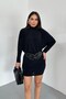 Women's Dress Mini Stylish Belted Half Turtleneck Long Batwing Sleeve Flowy Sandy Dress