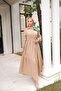 Women's Long Sleeve Gathered Hijab Beige Long Dress - 6