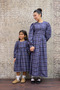 Pleated Navy Blue Mother Long Dress and Girl Long Sleeve Plaid Dress Mother-Daughter Combination (Long Sleeve) - 6